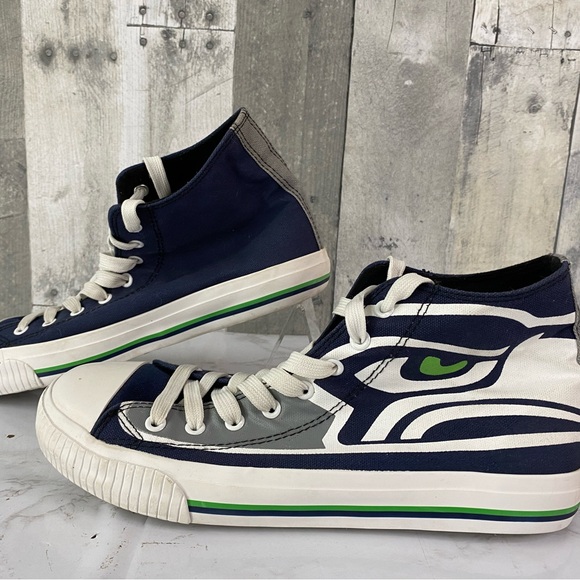 SEATTLE SEAHAWKS Blue/White FOCO NFL "High Top Sneakers" Shoes (Men's Size 9) - Picture 2 of 6